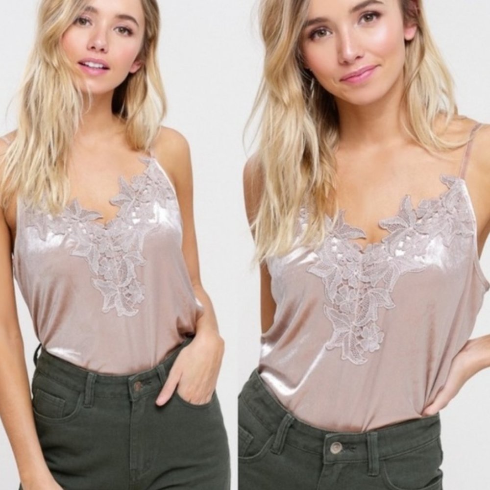 Beige velvet tank top